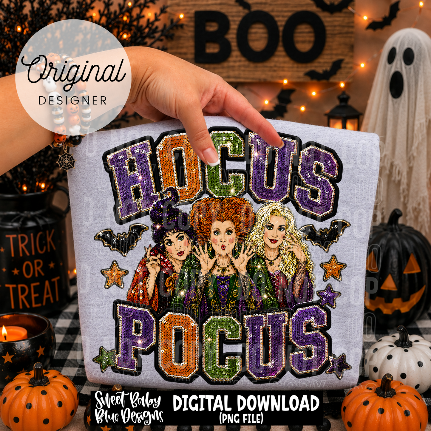 HP Halloween- Faux Sequin- Faux Embroidery - 2026 - PNG file- Digital Download