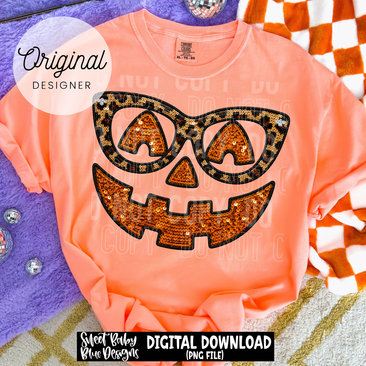 Jack o Lantern Face - Faux Sequin- Faux Embroidery - 2026 - PNG file- Digital Download