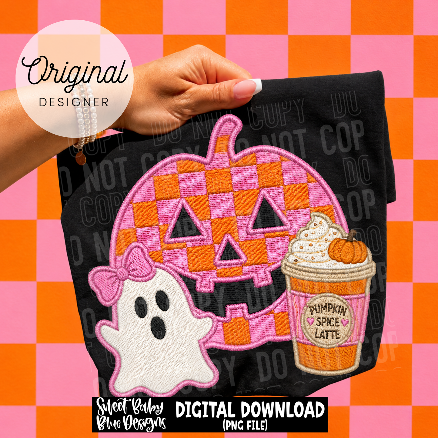Pumpkin Spice Pumpkin Ghost- Faux Embroidery - 2026 - PNG file- Digital Download