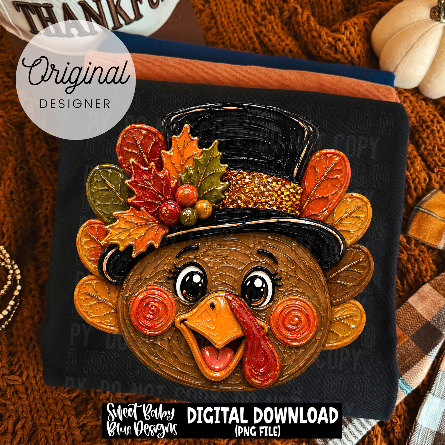 Turkey- Faux Painted- Thanksgiving - Fall - 2026 - PNG file- Digital Download