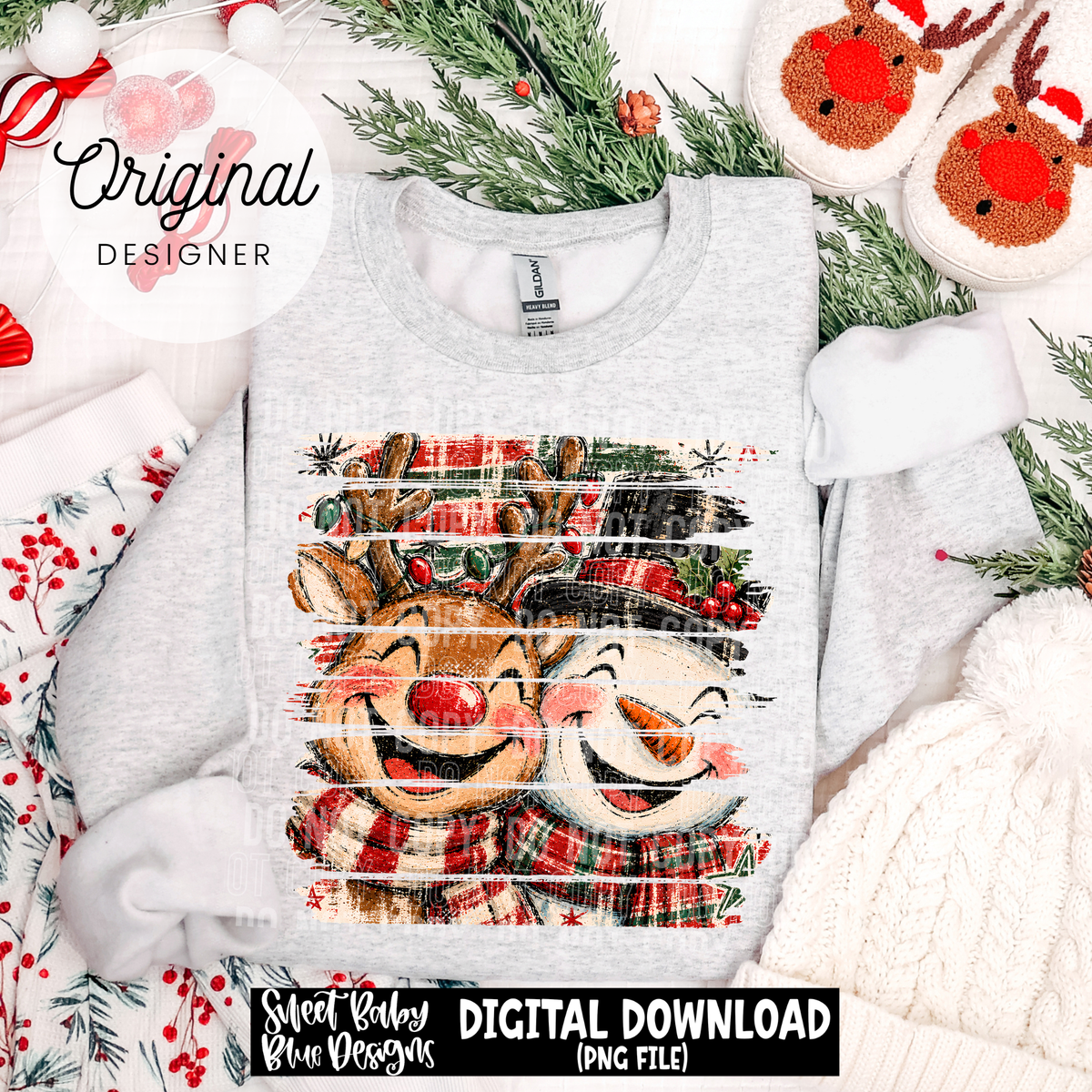 Reindeer Snowman - Christmas- Brush stroke - 2026 - PNG file- Digital Download