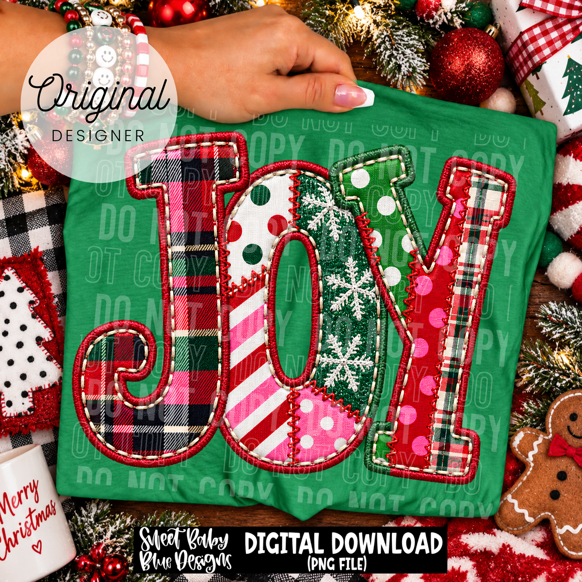 Joy Christmas- Faux Embroidery - 2026 - PNG file- Digital Download