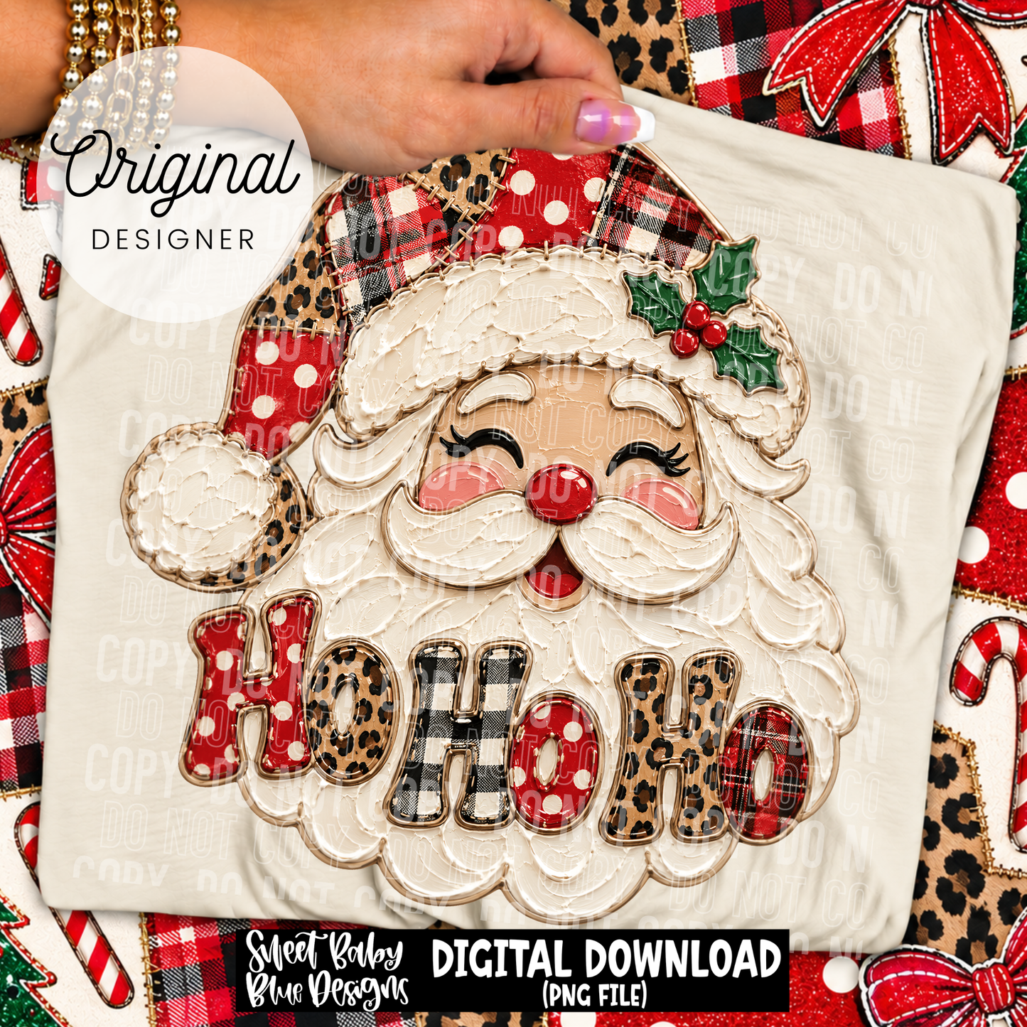 Santa Ho Ho Ho- Faux Painted- Christmas - 2026 - PNG file- Digital Download