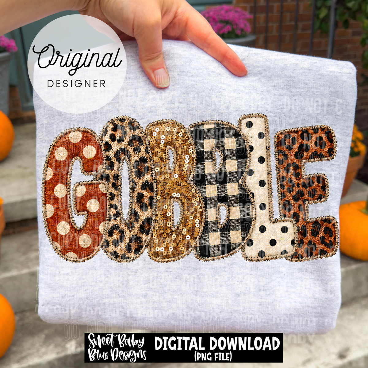 Gobble- Faux Embroidery- Fall - 2026 - PNG file- Digital Download