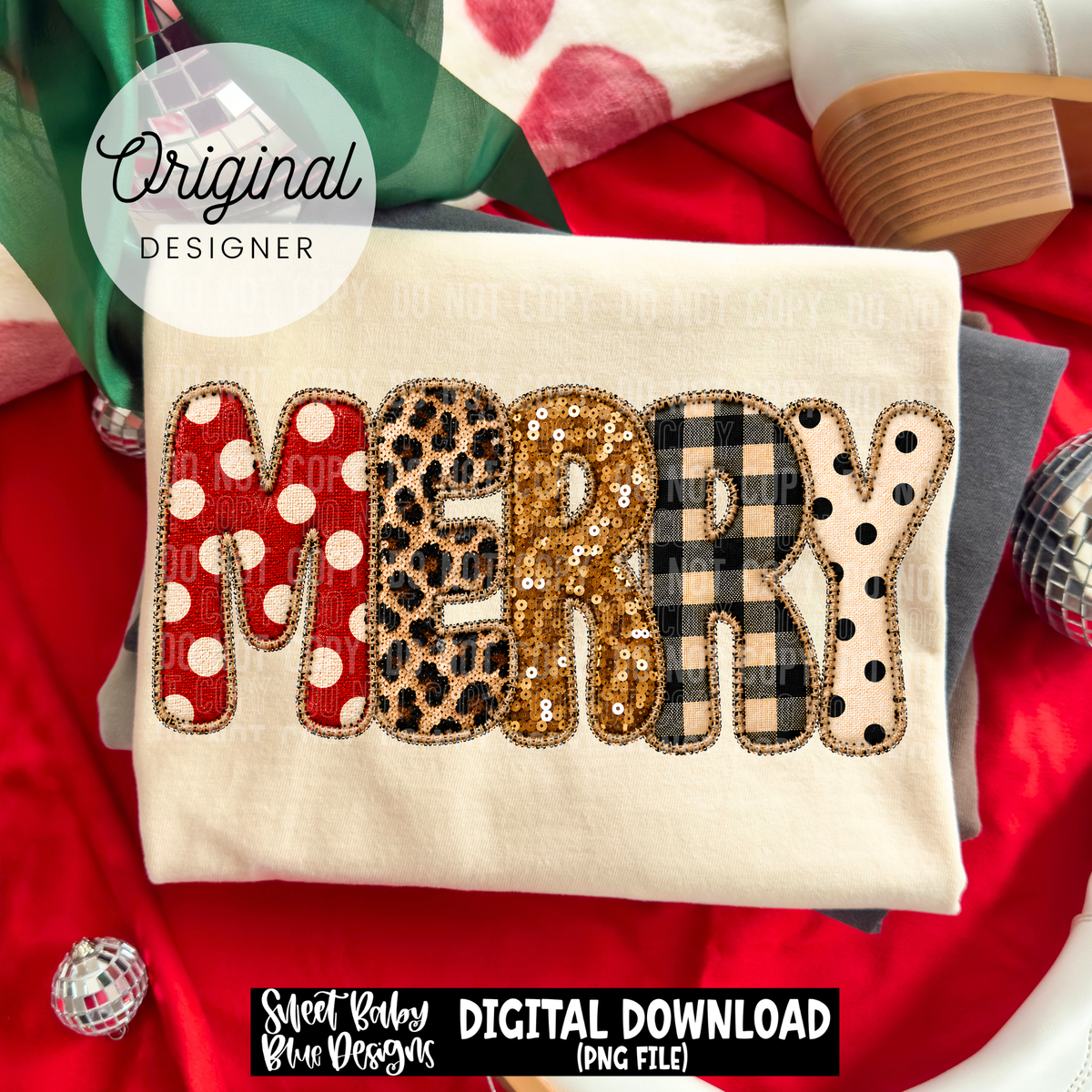Merry- Faux Sequins - Christmas - 2026 - PNG file- Digital Download