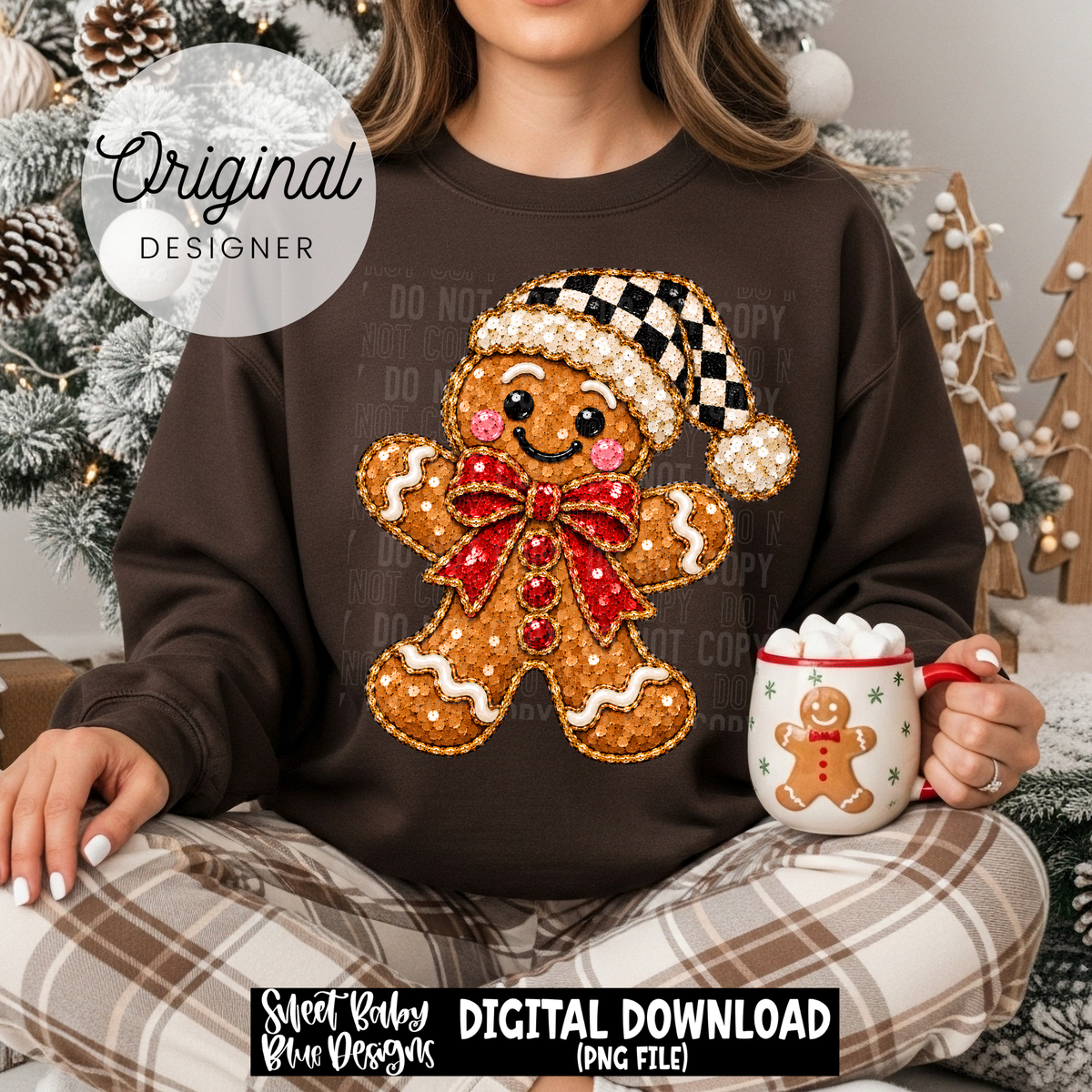Gingerbread Faux Sequin - Christmas - 2026 - PNG file- Digital Download
