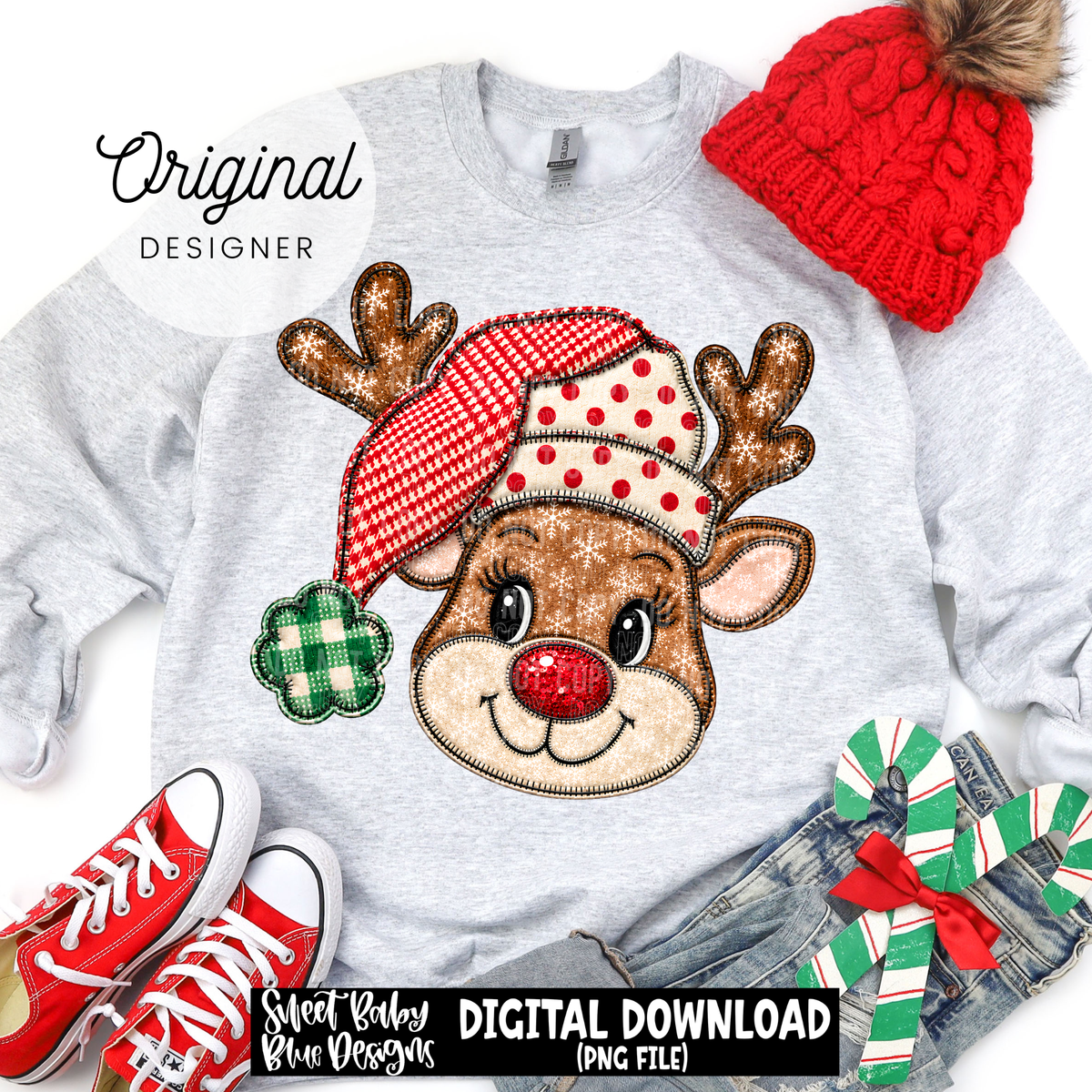 Reindeer- Faux Embroidery- Christmas - 2026 - PNG file- Digital Download