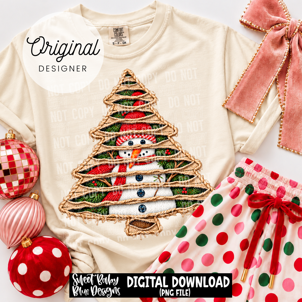 Snowman Tree- Faux Yarn - Christmas - 2026 - PNG file- Digital Download