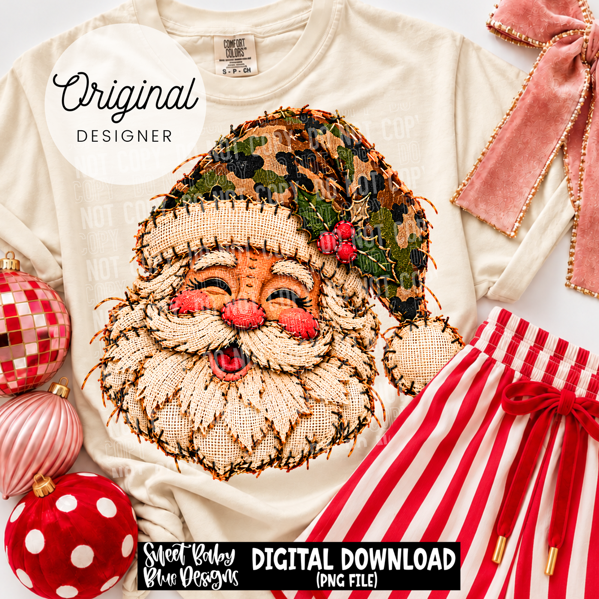 Santa - Camo- Faux Yarn - Christmas - 2026 - PNG file- Digital Download