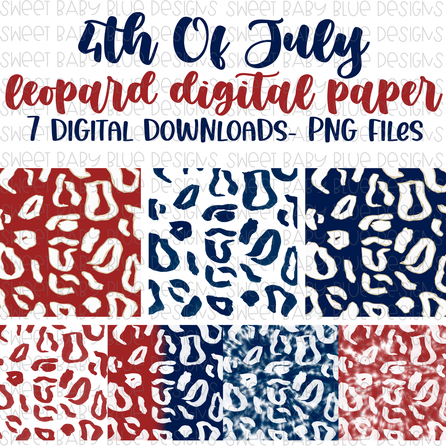 4th of July Leopard Digital paper- PNG file- Digital Download