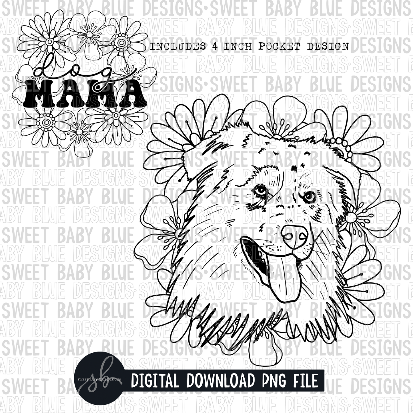 Australian Shepherd floral- Single color- 2022 - PNG file- Digital Download