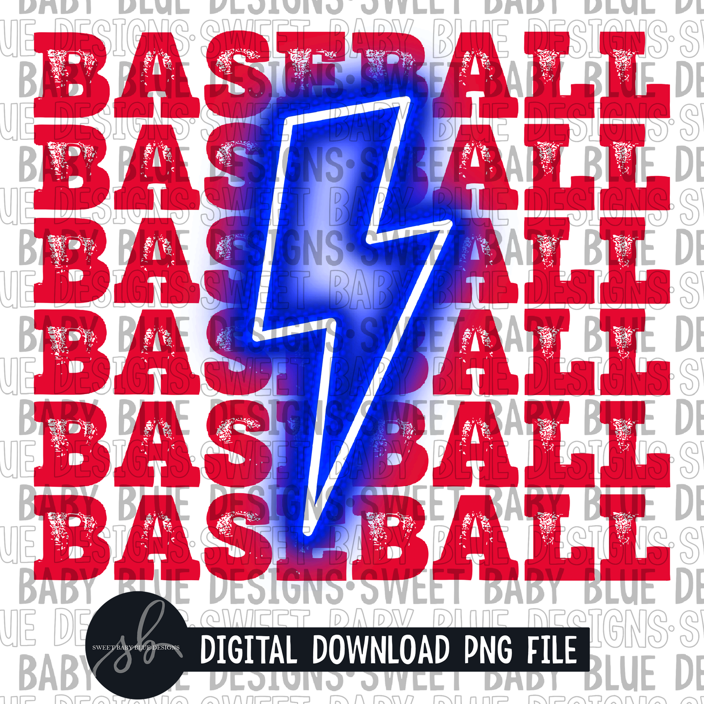 Baseball- Red font- Blue bolt- 2022 - PNG file- Digital Download