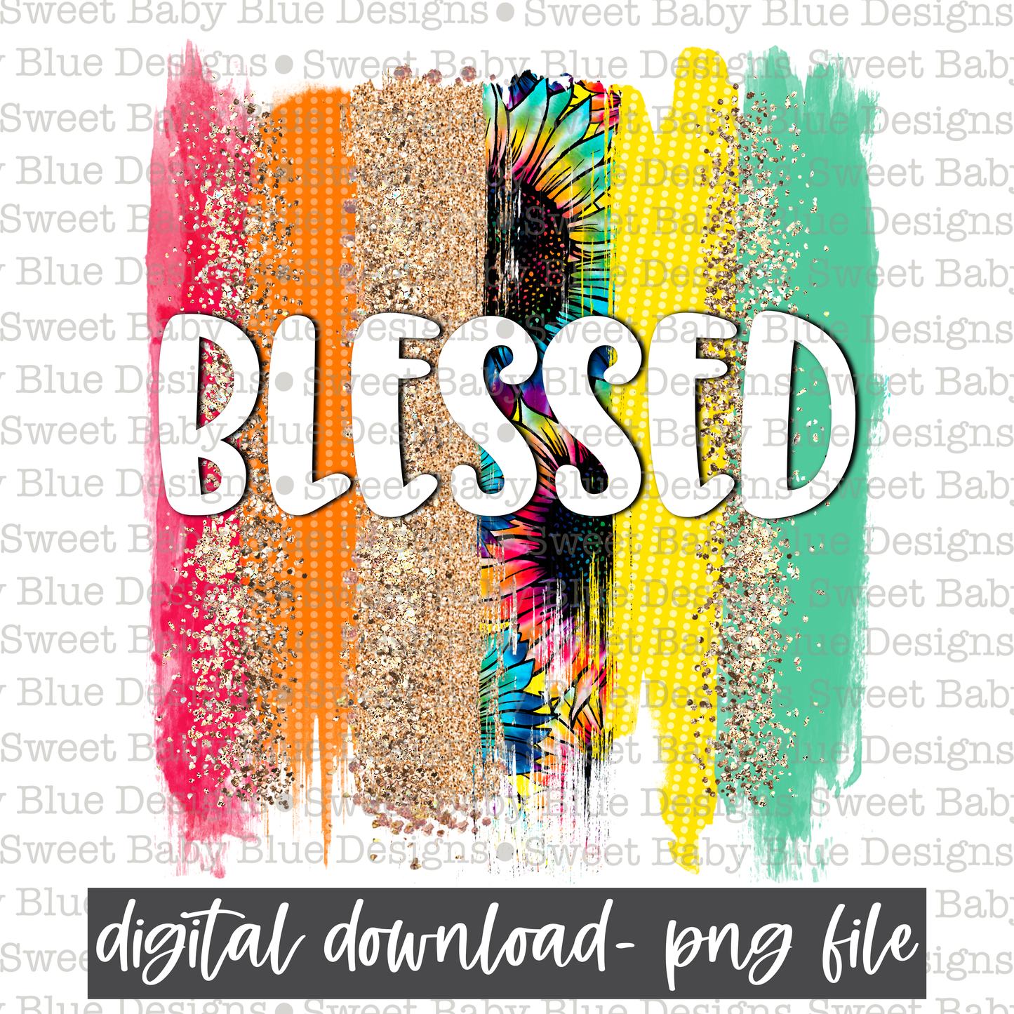 Blessed- Brushstroke- PNG file- Digital Download