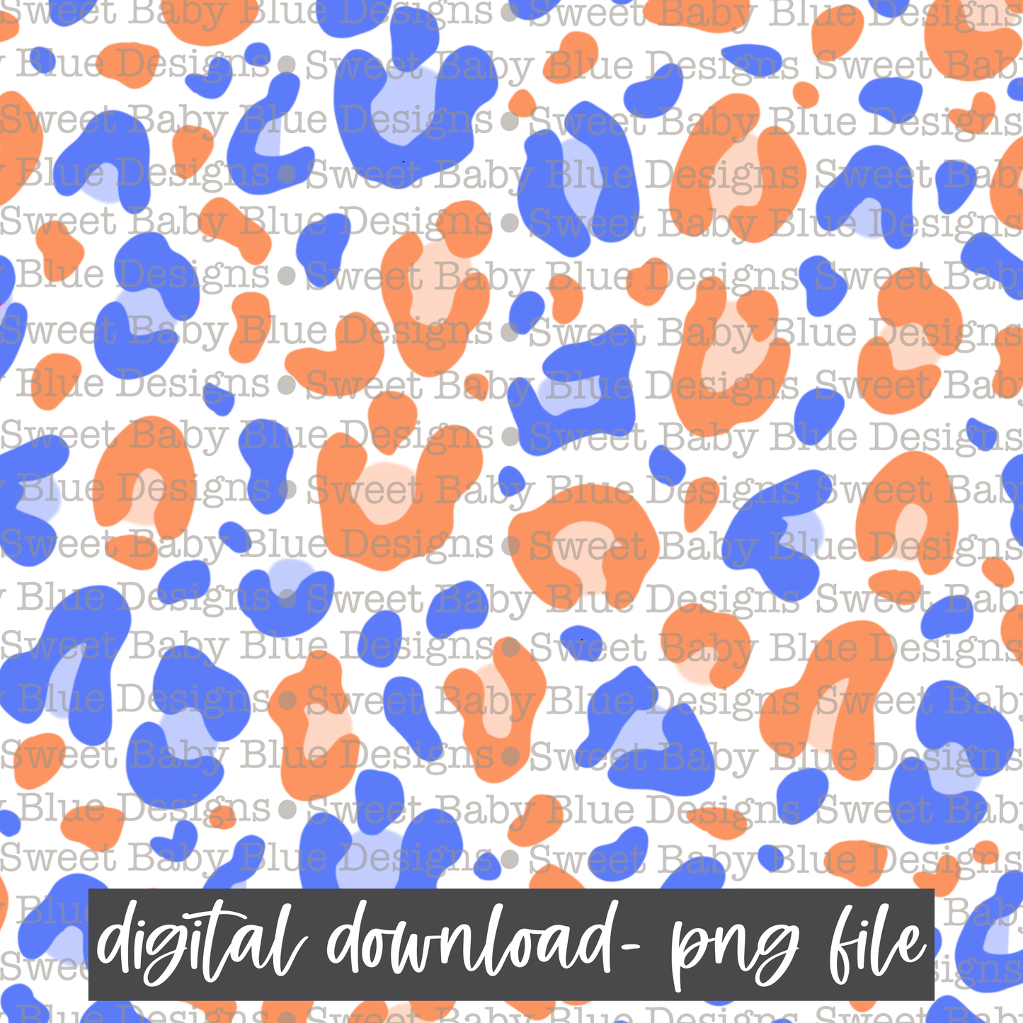 Blue/ Orange leopard- Digital paper- 2021- PNG file- Digital Download