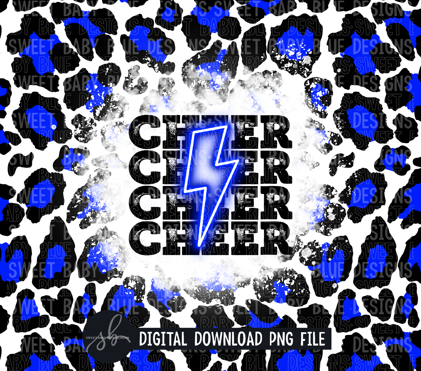 Cheer- Blue bolt- Blue leopard- 20 oz. skinny tumbler- 2022 -PNG file- Digital Download