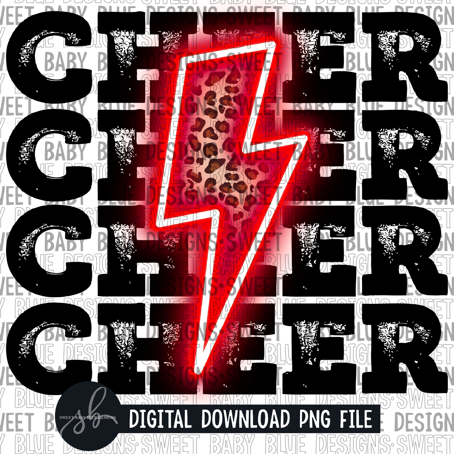Cheer- Leopard- Red bolt - PNG file- Digital Download