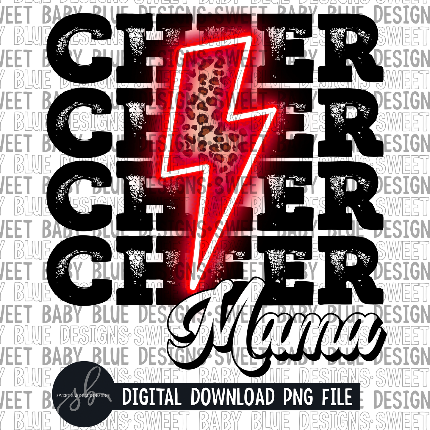 Cheer mama- Leopard- Red bolt - PNG file- Digital Download