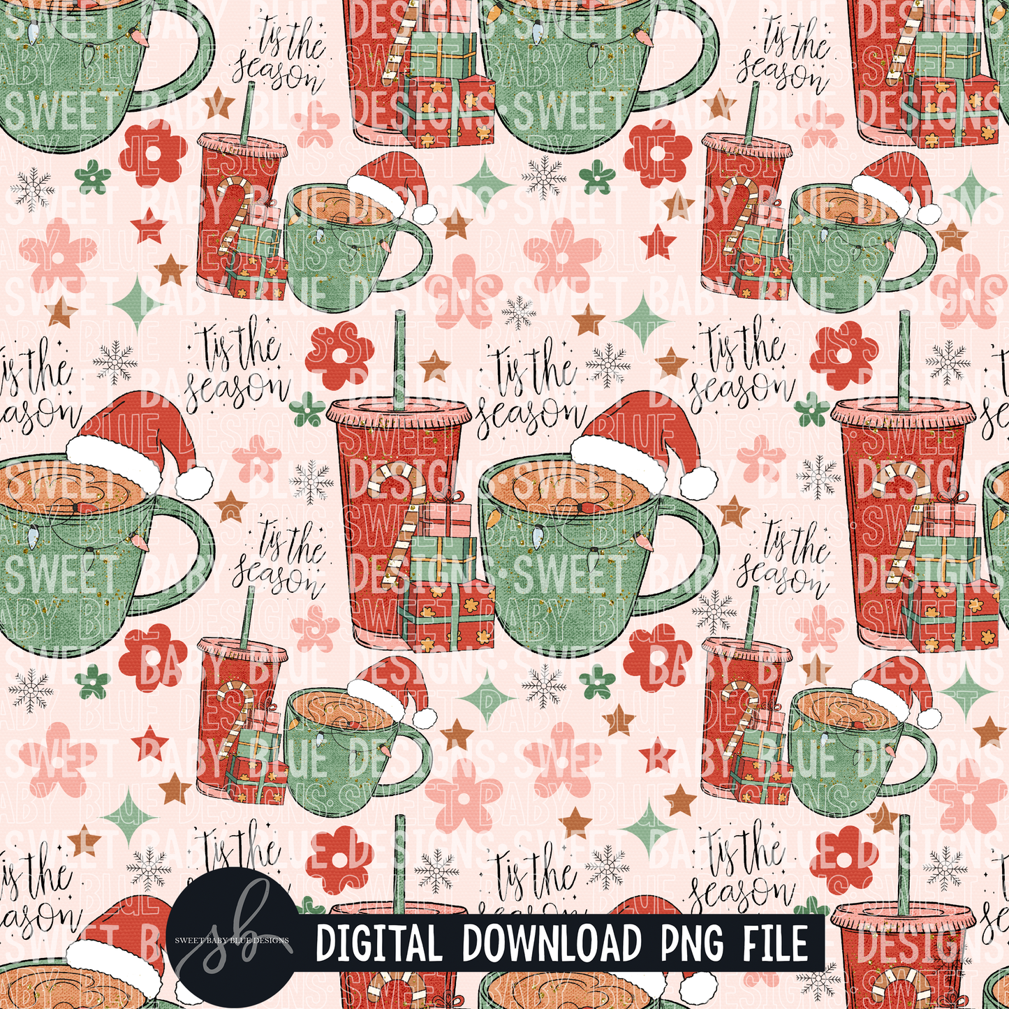 Christmas coffee- SEAMLESS digital paper- Christmas- 2022 - PNG file- Digital Download