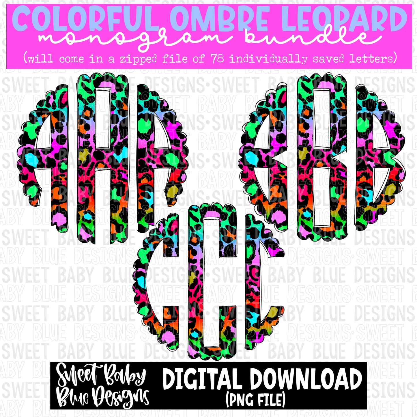 Colorful ombre leopard - Monogram Bundle- 2023 - PNG file- Digital Download