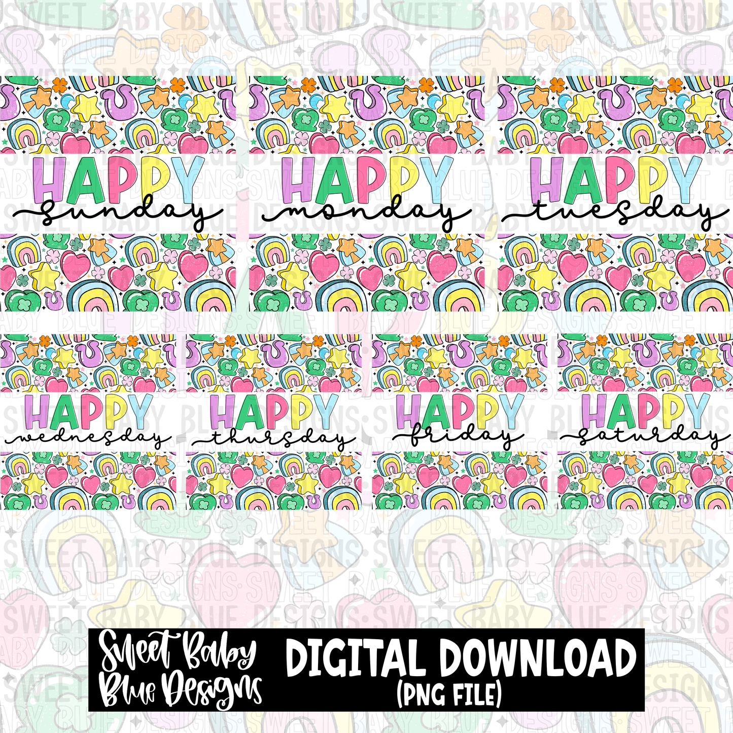 Happy days of the week BUNDLE- Charms of Luck - Interactive post- PNG file- Digital Download