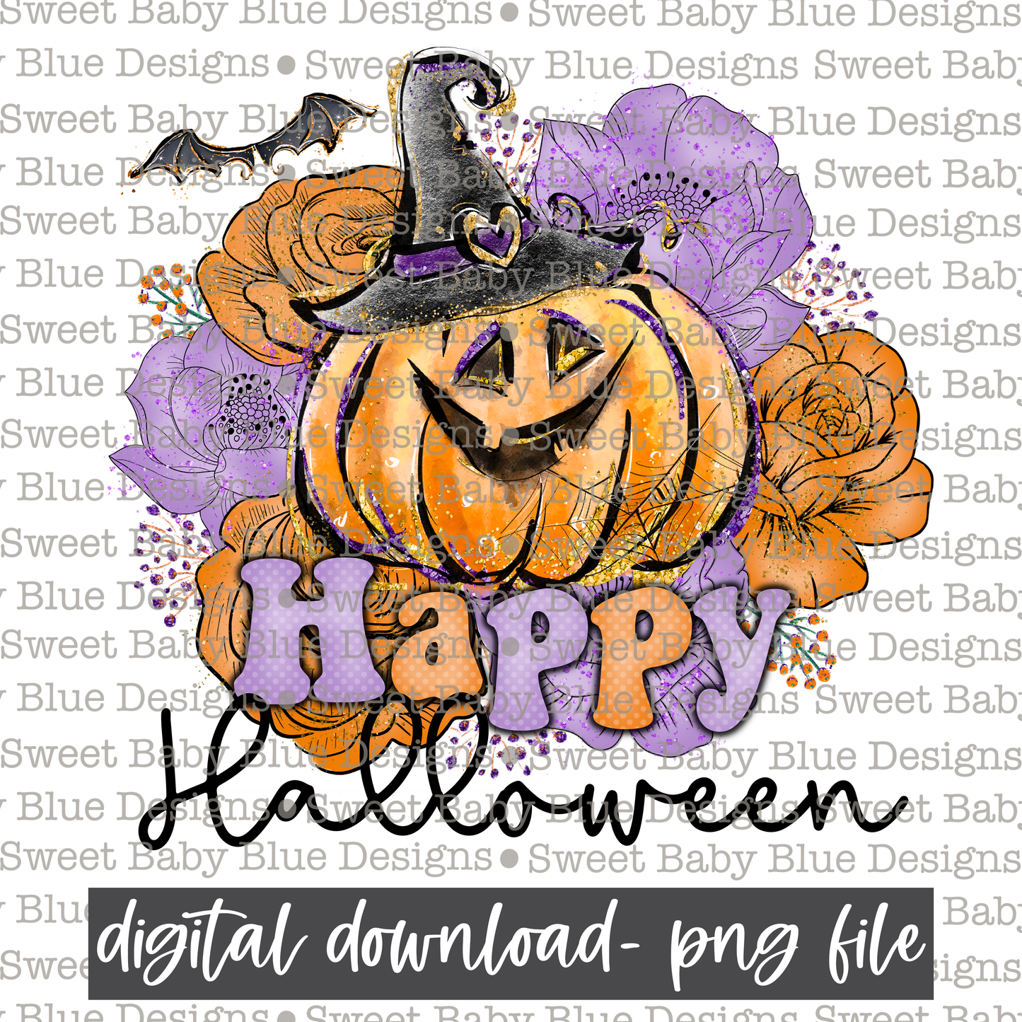 Happy Halloween- Pumpkin- Floral - 2021- PNG file- Digital Download