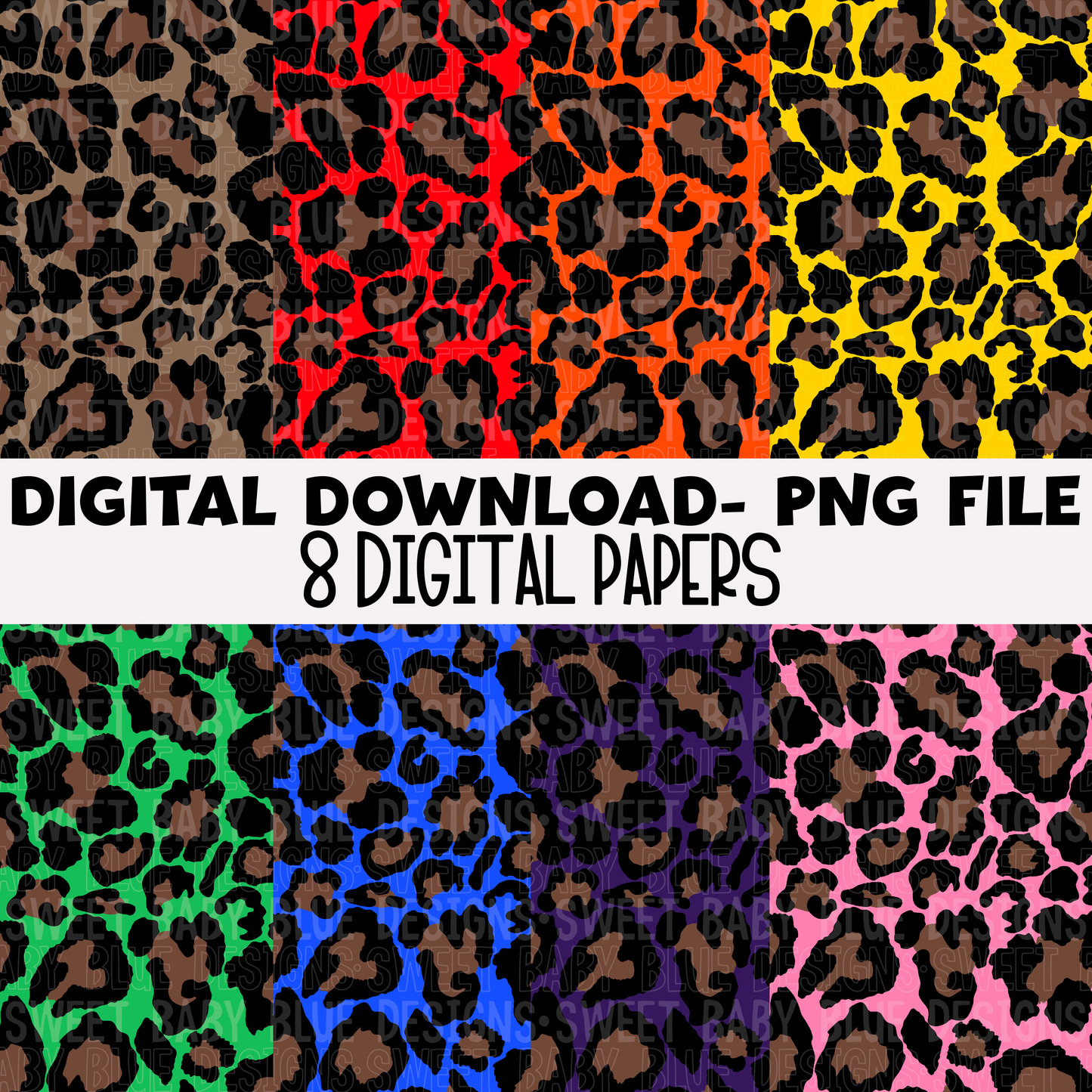 Leopard digital paper pack- Colors- Digital paper - 2022 -PNG file- Digital Download