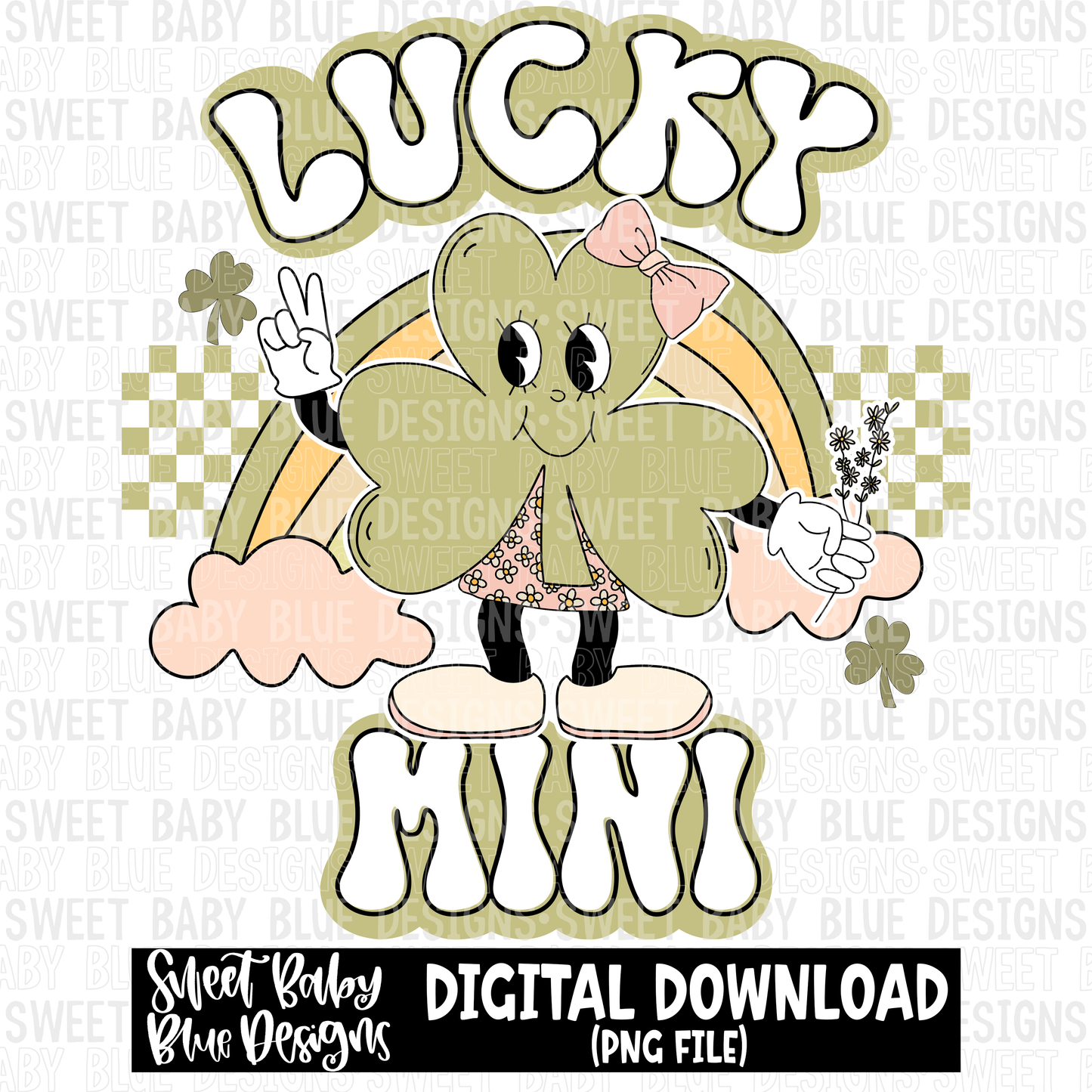 Lucky mini- Clover- Retro- St. Patrick's Day- 2023 - PNG file- Digital Download