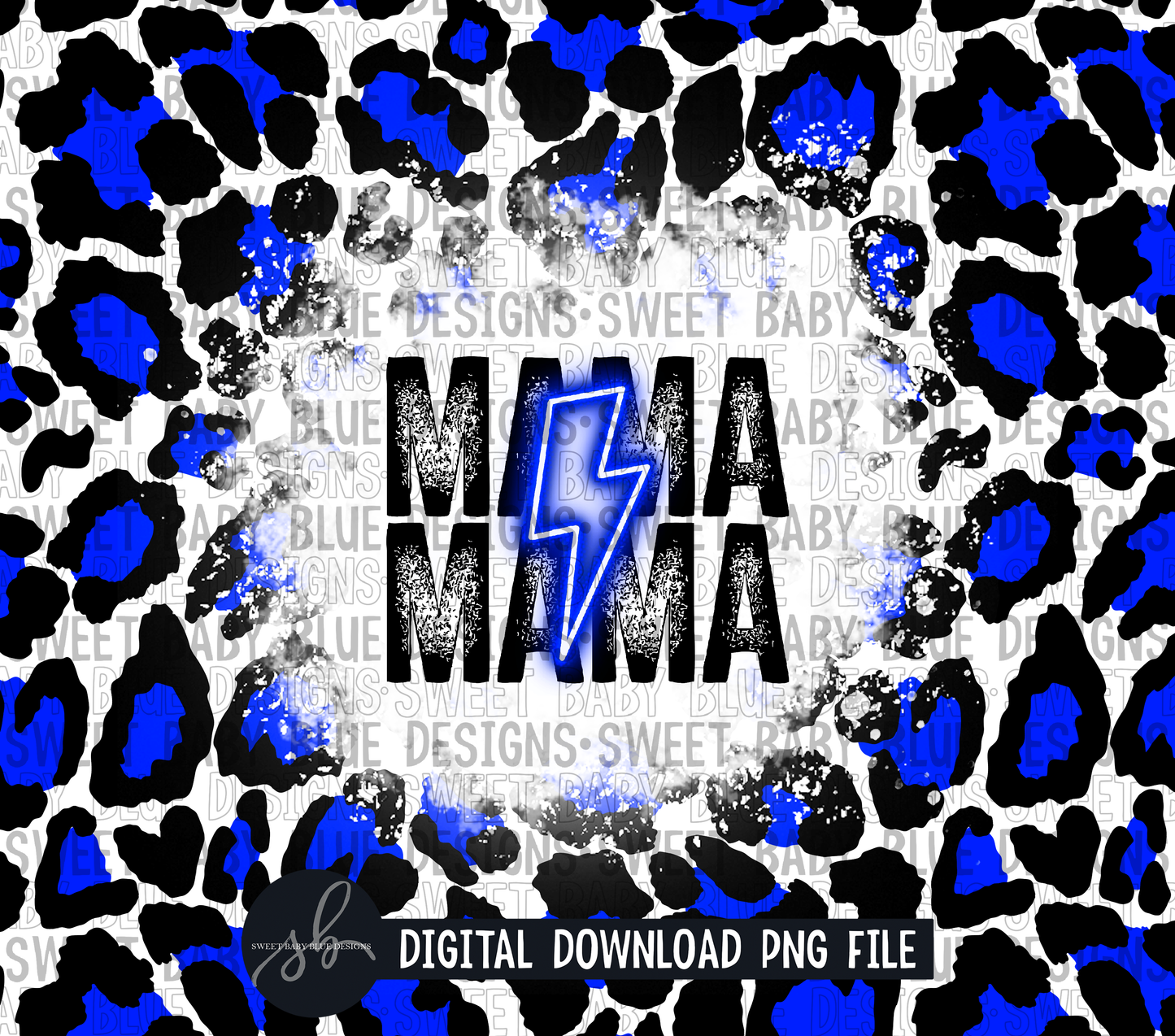 Mama- Blue leopard bolt- 20 oz. skinny tumbler- 2022 -PNG file- Digital Download
