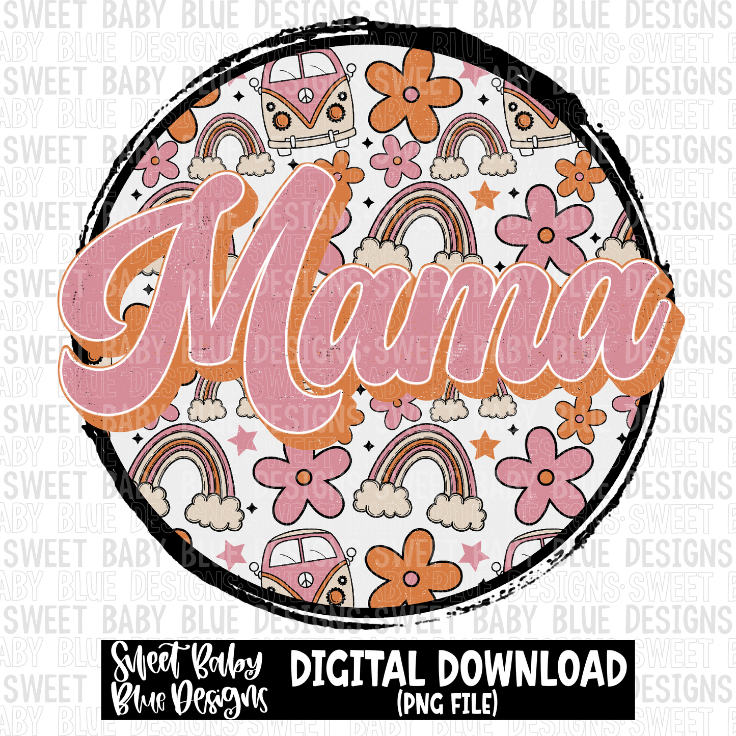 Mama- Retro circle- 2023 - PNG file- Digital Download