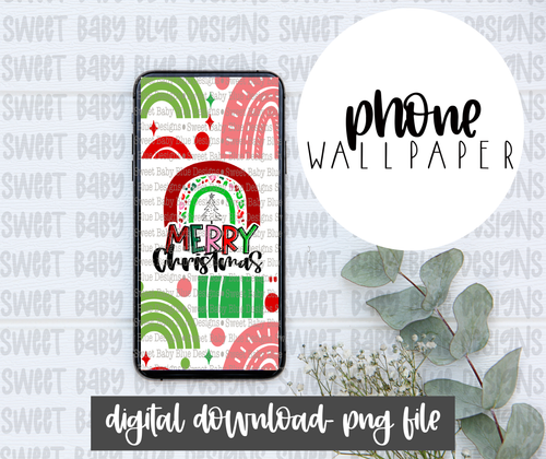 Merry Christmas- Rainbow - Phone Wallpaper- PNG file- Digital Download