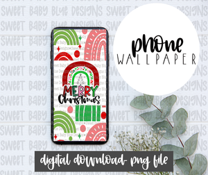 Merry Christmas- Rainbow - Phone Wallpaper- PNG file- Digital Download