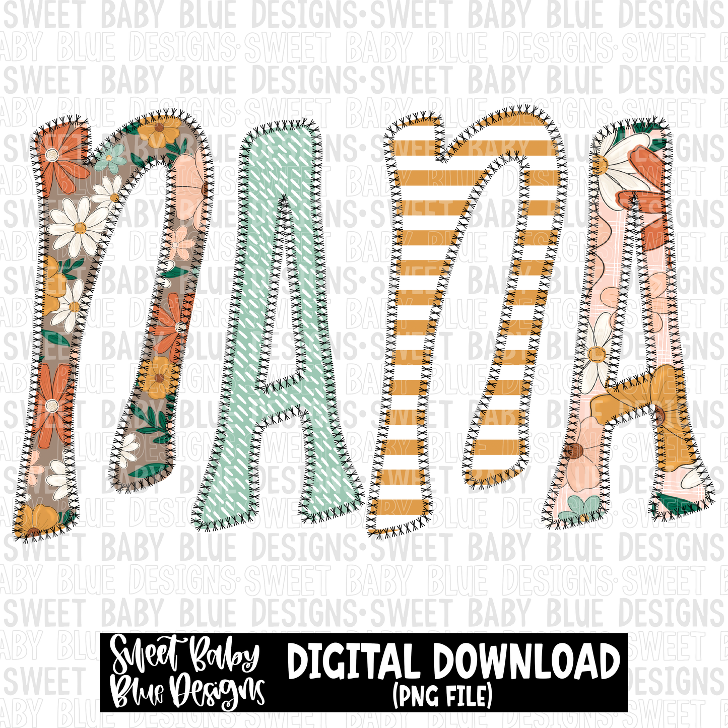 Nana- Floral - Stitch font- 2023 - PNG file- Digital Download