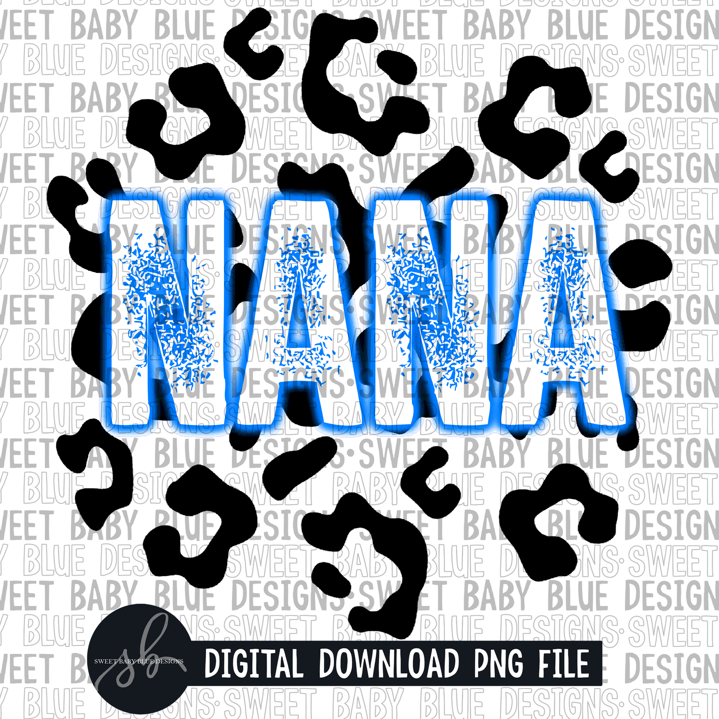 Nana- Leopard- Neon Blue- 2022 - PNG file- Digital Download