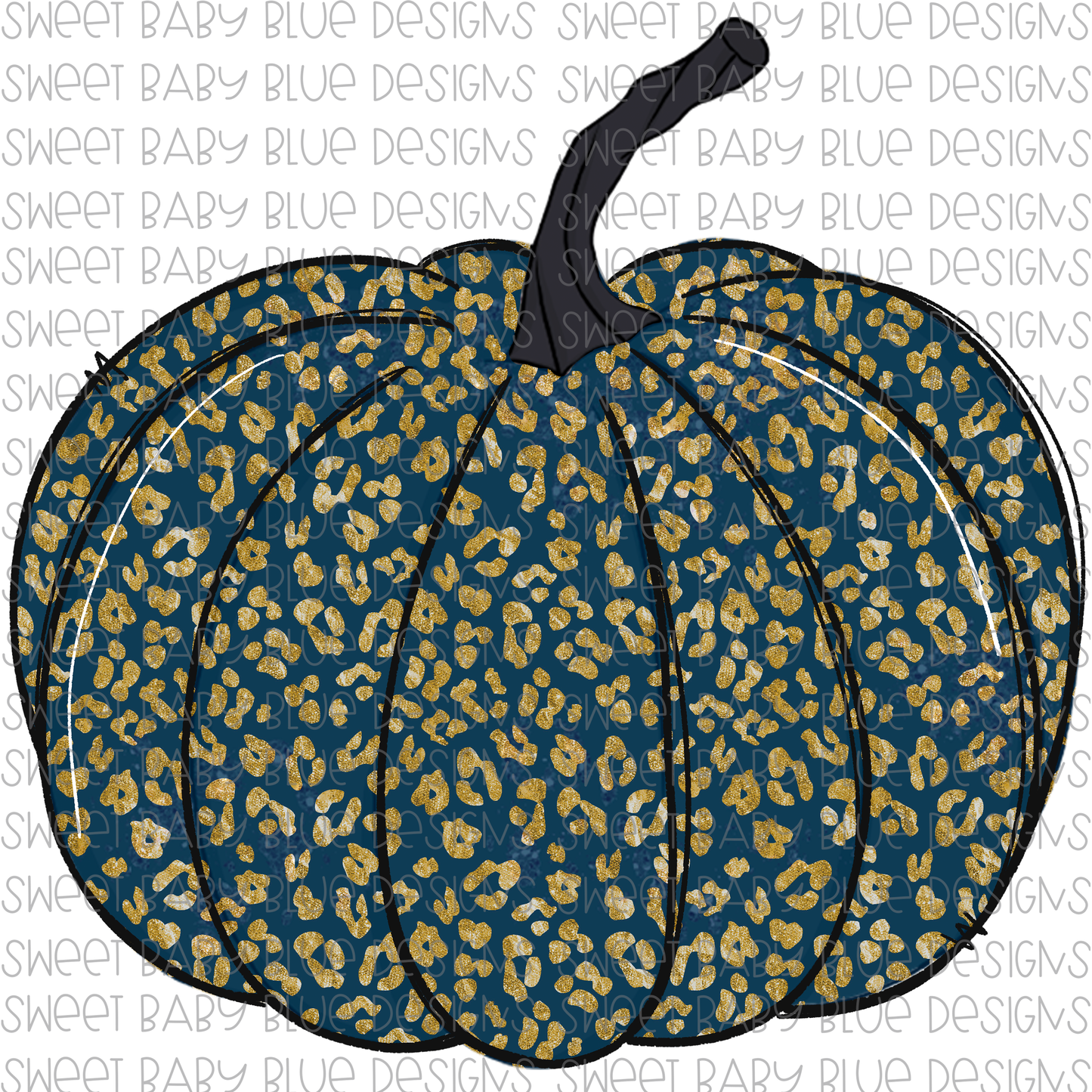 Leopard Pumpkin- Navy/Gold- Fall-PNG file- Digital Download