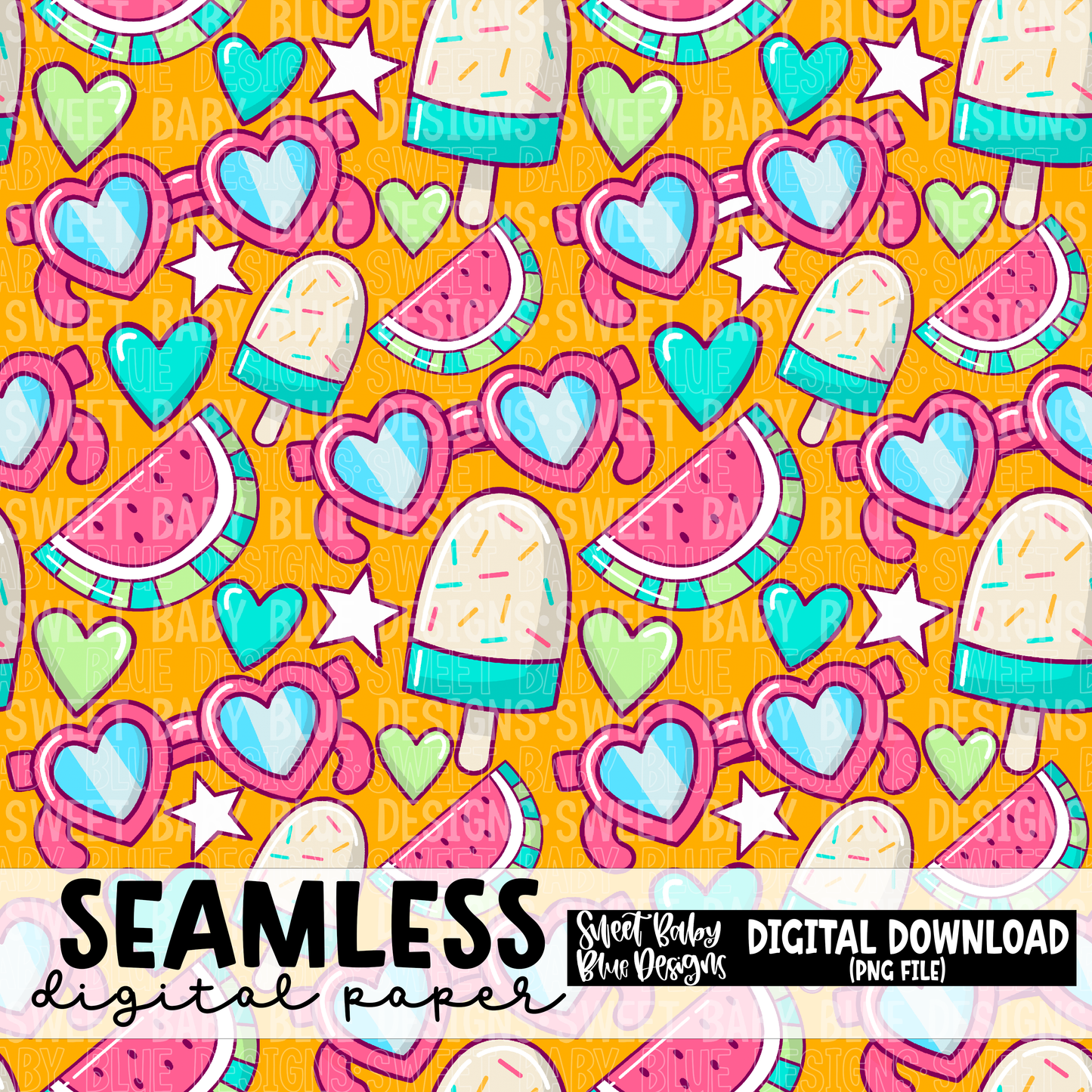 Orange summertime- Seamless - Digital paper- 2023 - PNG file- Digital Download