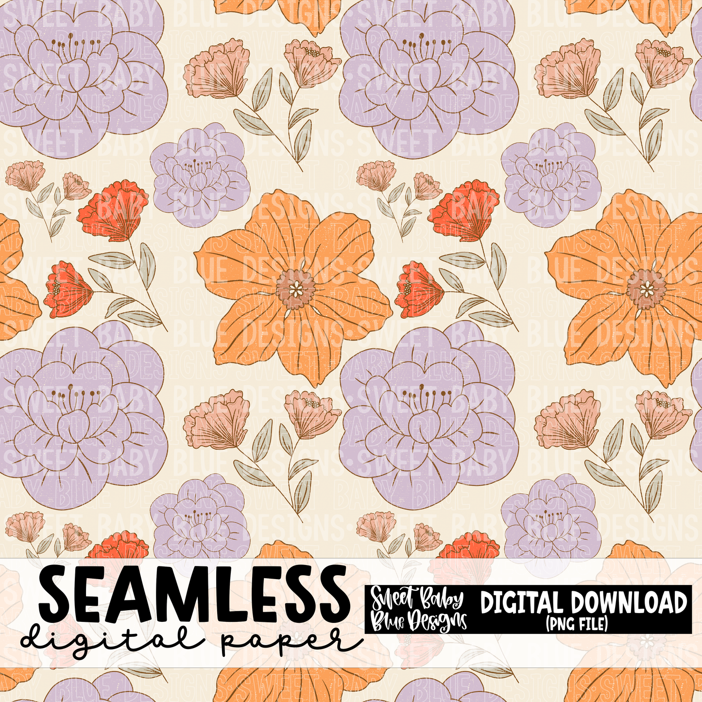 Pastel vintage floral- Seamless - Digital paper- 2023 - PNG file- Digital Download