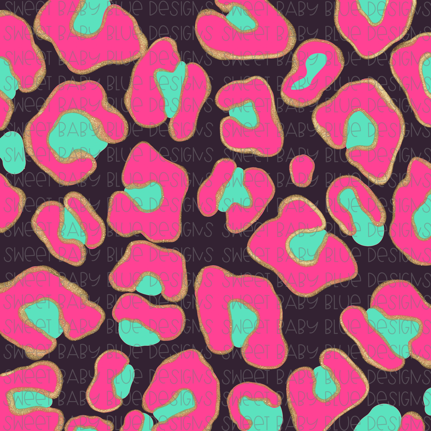 Leopard Digital Paper- Pink/ Mint/ Gold Glitter- PNG file- Digital Download