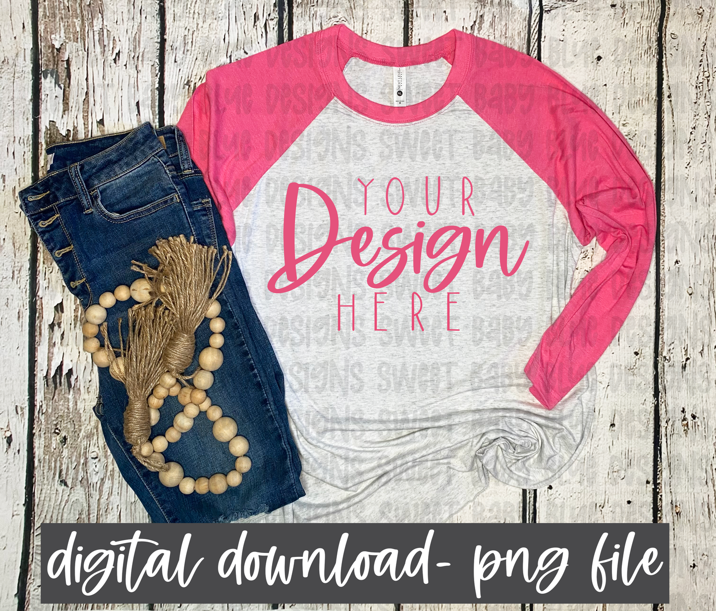 6051 Next Level Vintage Pink Sleeve/ Heather White body Raglan mockup- PNG file- Digital Download