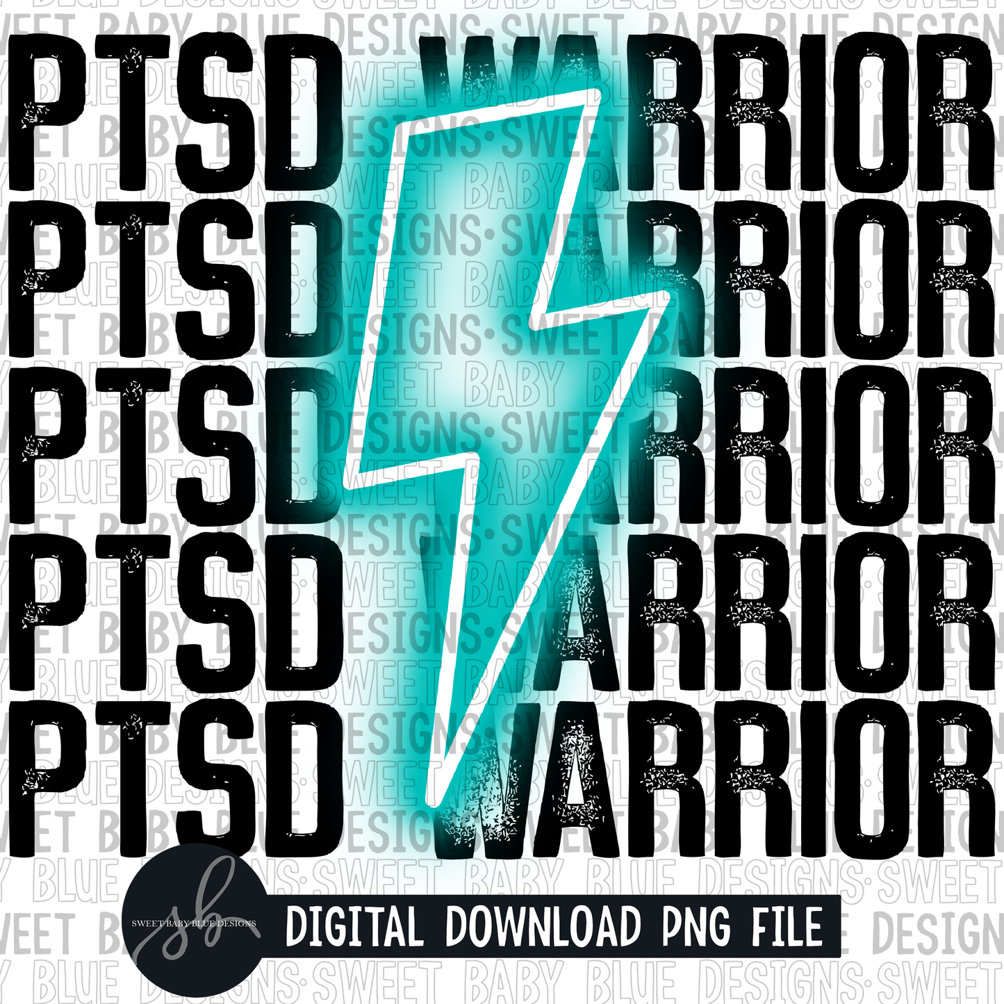 PTSD warrior- Teal bolt- 2022 - PNG file- Digital Download