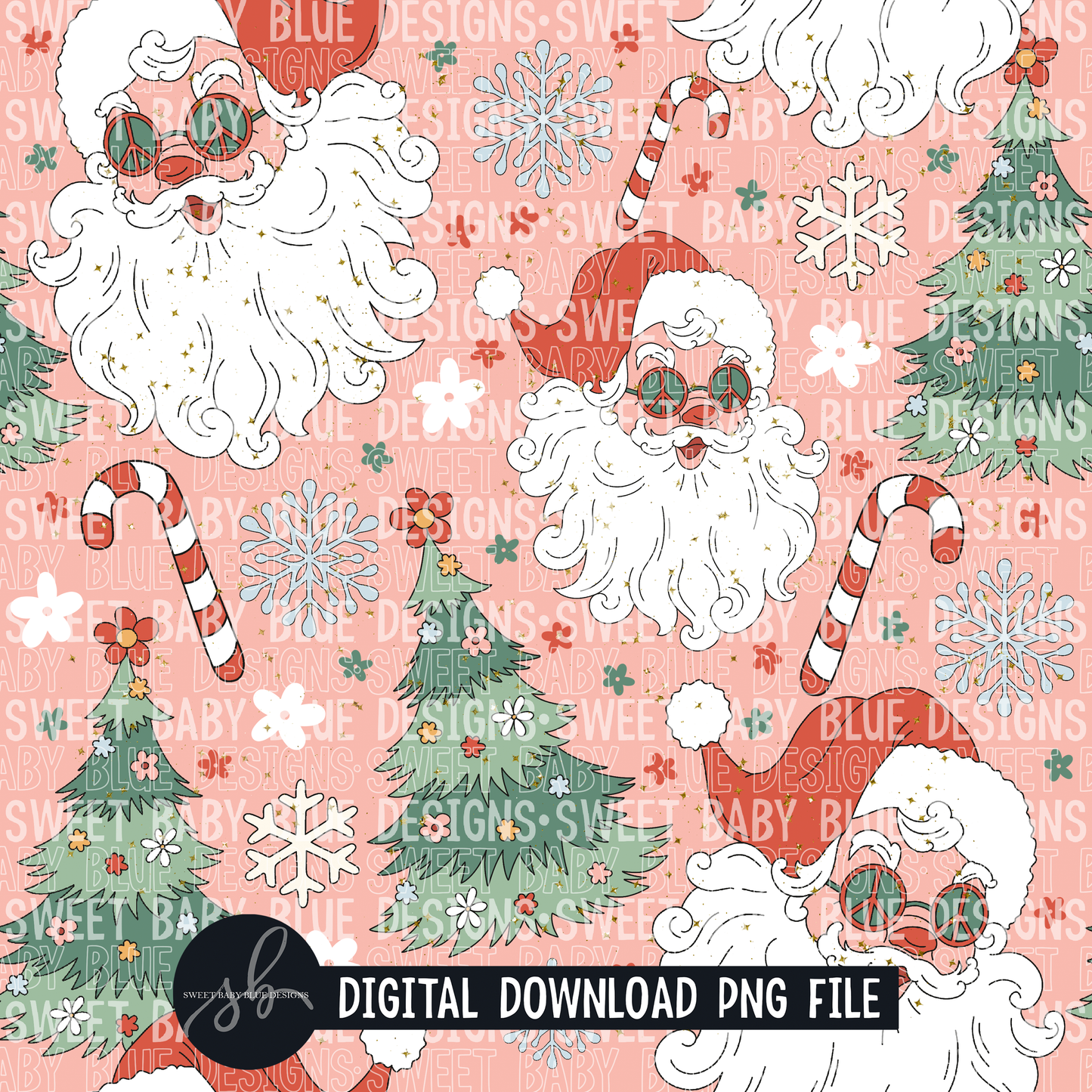 Retro Christmas Santa digital paper- SEAMLESS digital paper- Digital paper - 2022 -PNG file- Digital Download