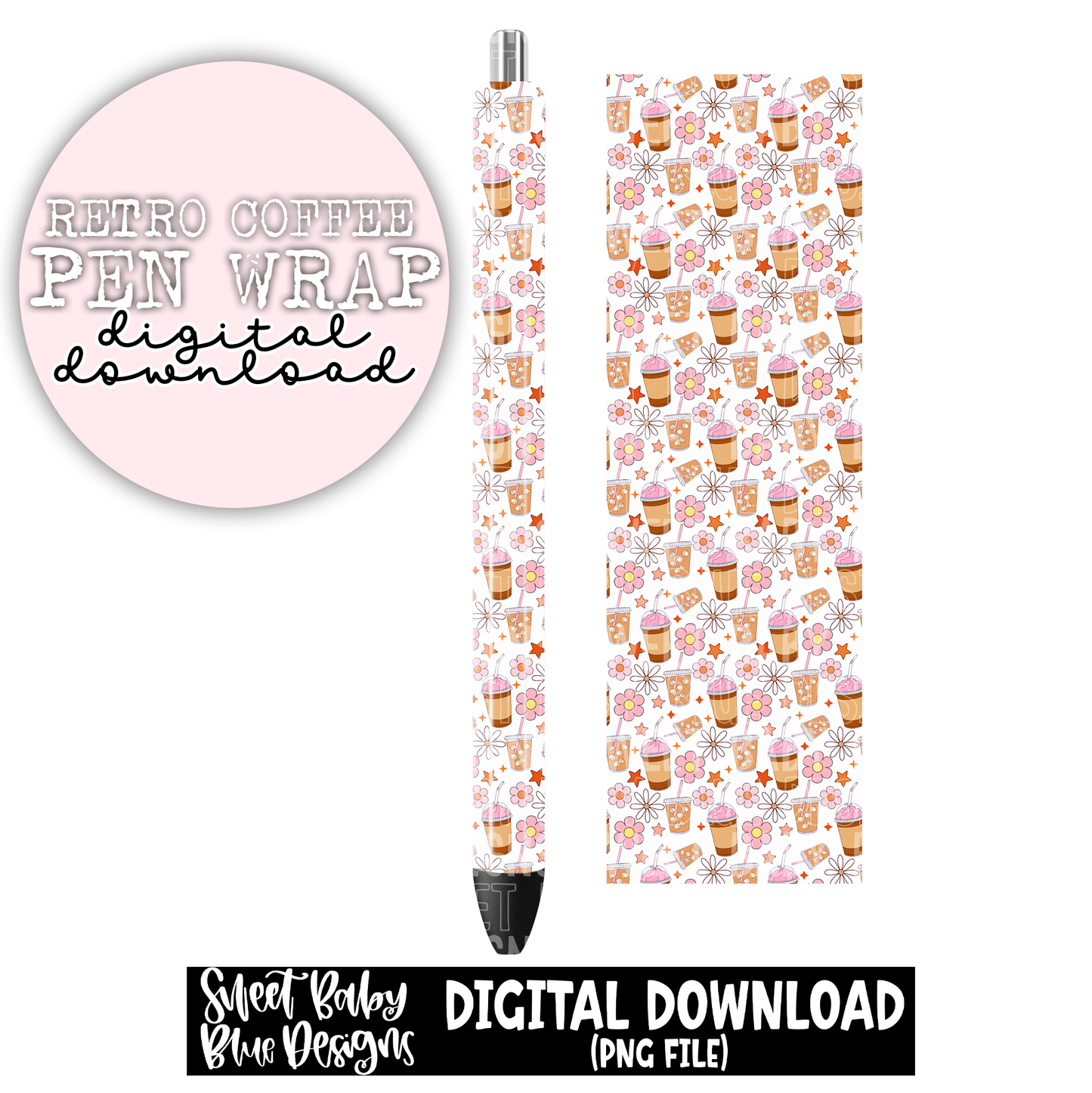 Retro coffee- Pen wrap - 2023 - PNG file- Digital Download
