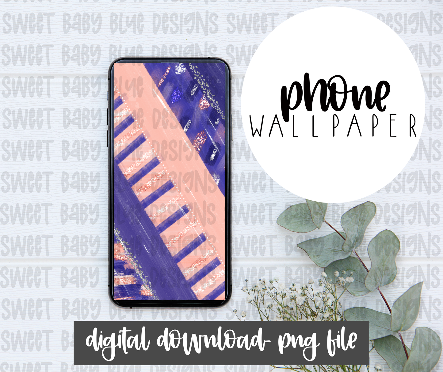 Royal/ Peach Brush- Phone Wallpaper- PNG file- Digital Download