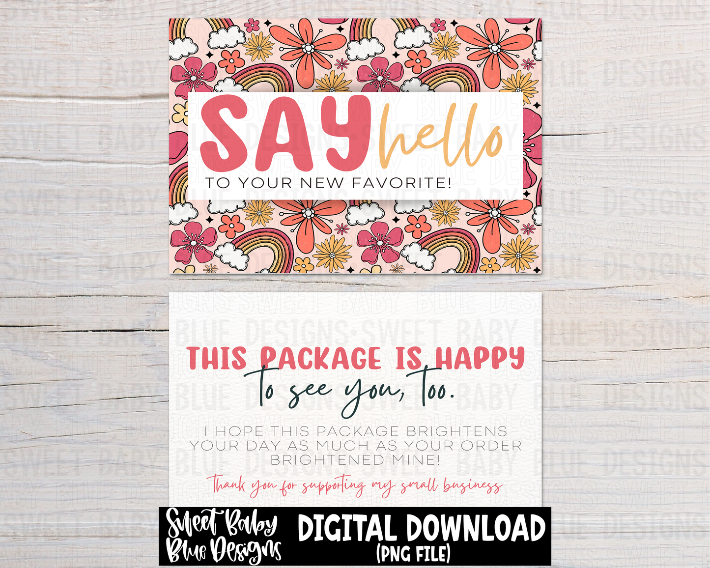 Say hello to your new favorite - Packaging card- Rainbow floral - Front and back digital download- 2023 - PNG file- Digital Download
