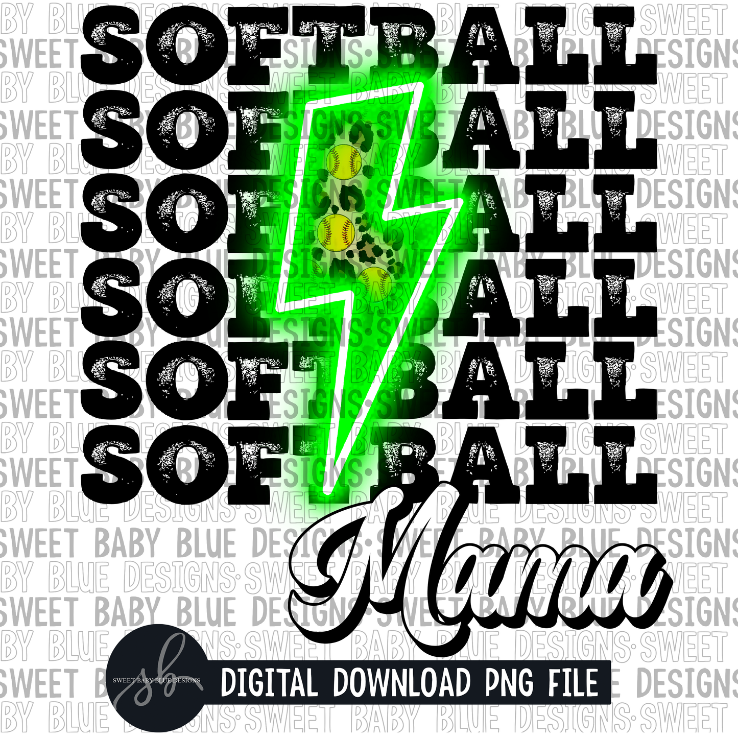 Softball mama- Green bolt- 2022 - PNG file- Digital Download