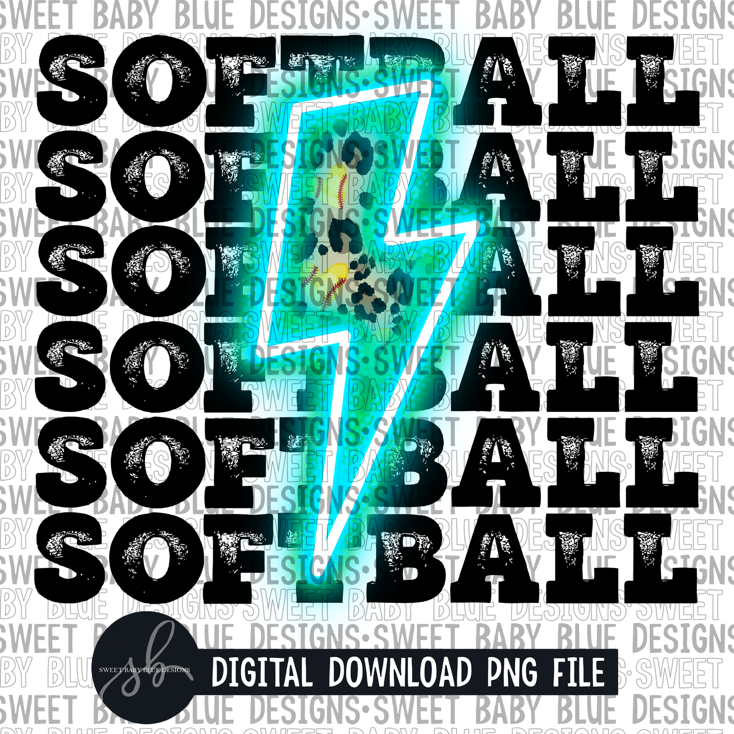Softball- Blue bolt- Leopard- 2022 -PNG file- Digital Download