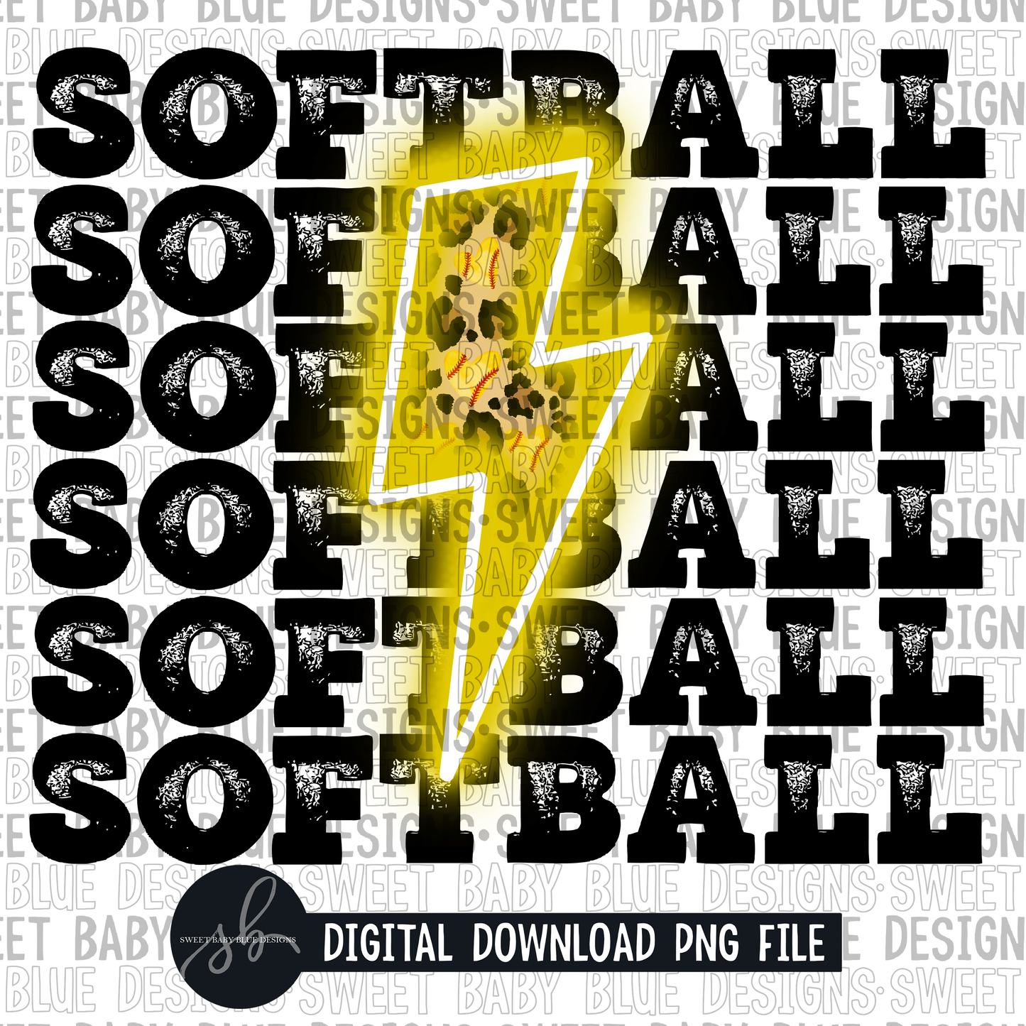 Softball- Yellow bolt - Leopard- 2022 - PNG file- Digital Download