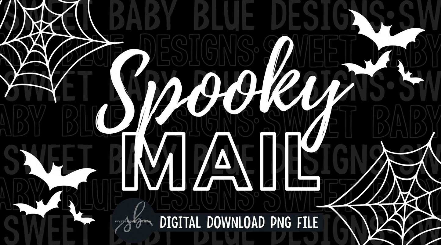Spooky mail- White font - Thermal Sticker- Designed in 2.25 x 1.25- 2022 - PNG file- Digital Download