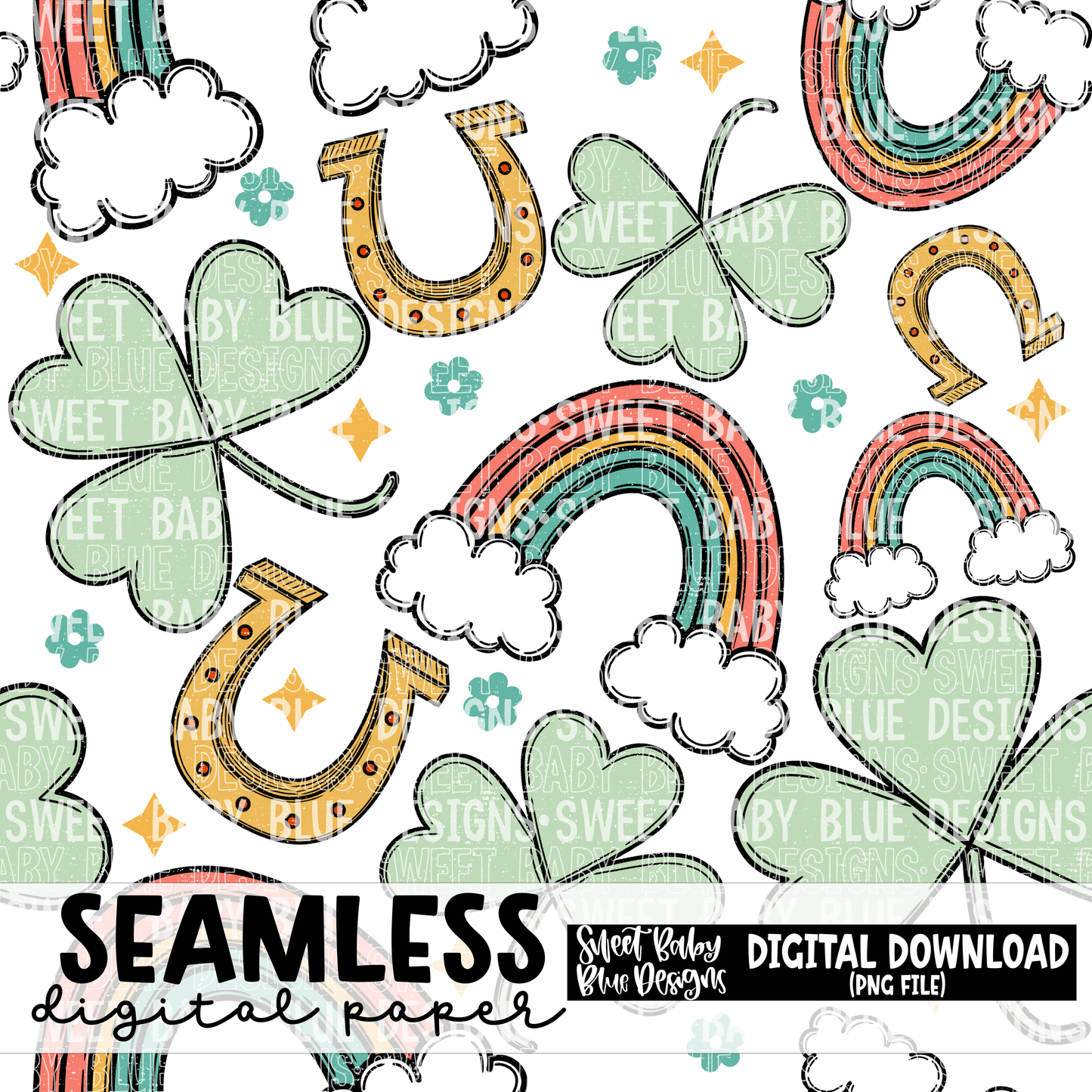 St Patrick's Day- Rainbow - Seamless - Digital paper- 2023 - PNG file- Digital Download