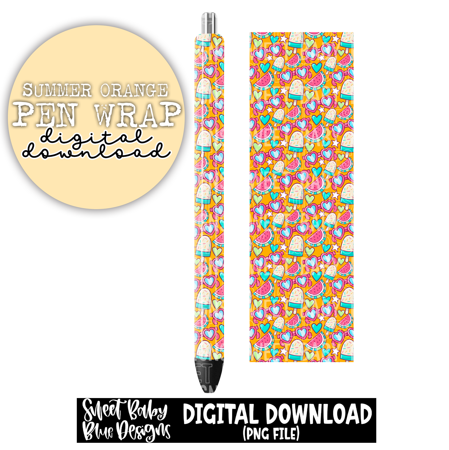Summer orange- Pen wrap - 2023 - PNG file- Digital Download