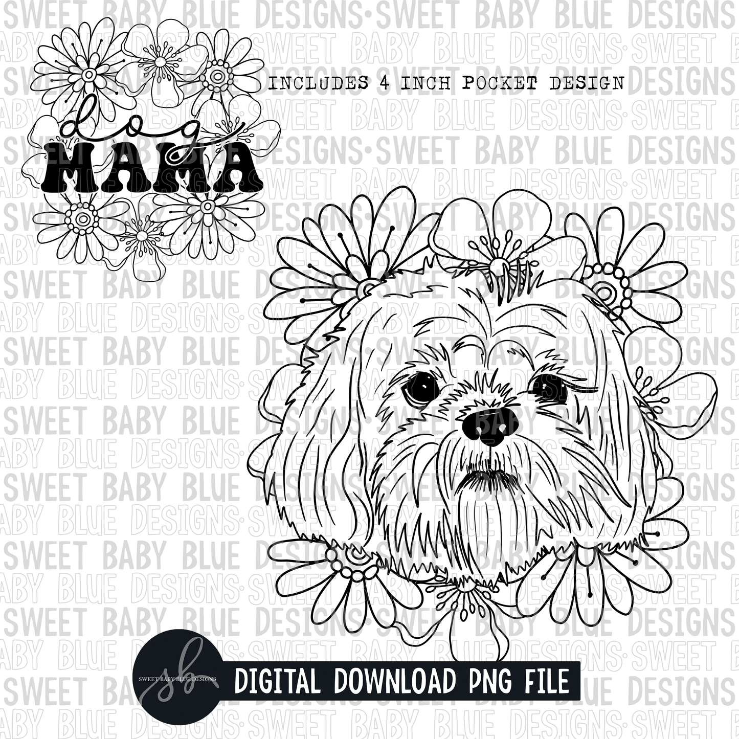 Shih Tzu floral- Single color- 2022 - PNG file- Digital Download
